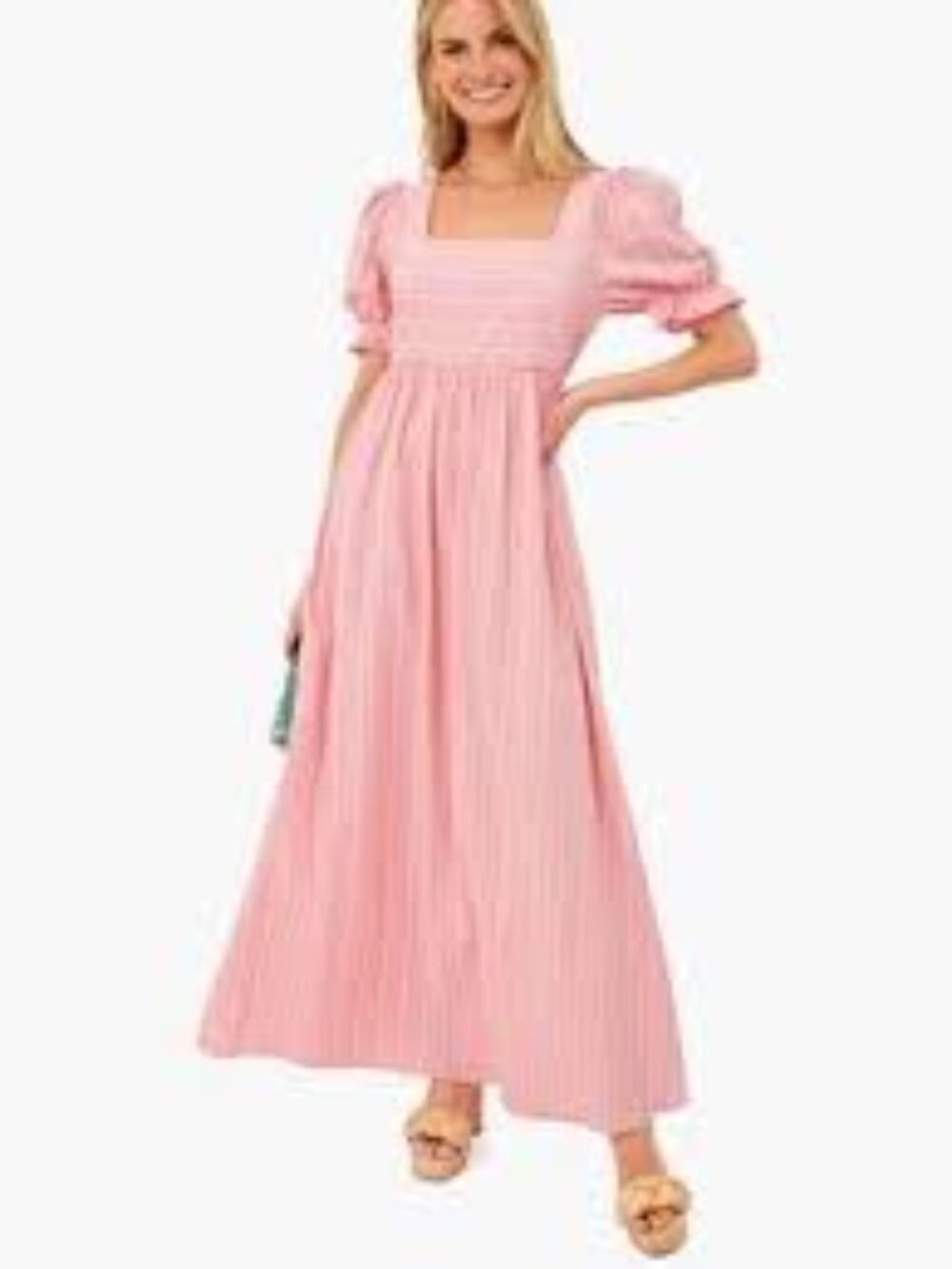 Hyacinth House Tuckernuck Pink Square Neck Puff Sleeve Maxi Dress (Small)